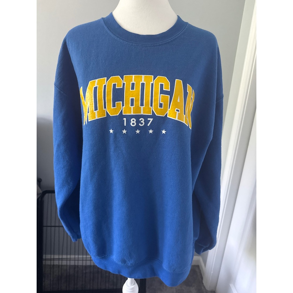 Prince Peter Collection Michigan 1837 Graphic Sweatshirt Blue Yellow Women L